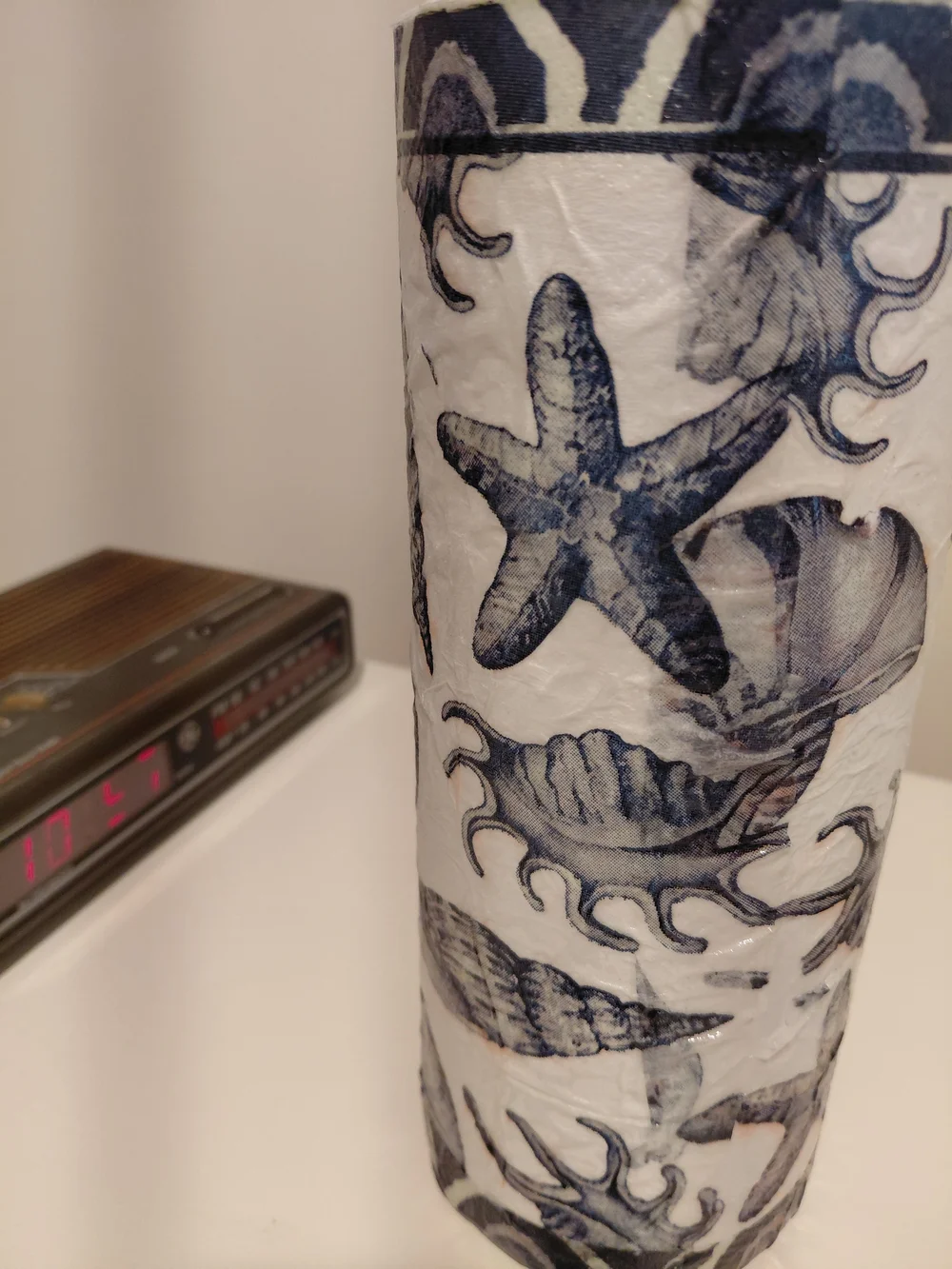 Coastal Blue Shell Pattern Decorative Frame and Vase Set